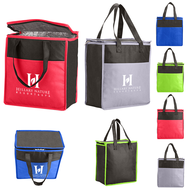 Two-Tone Flat Top Insulated Non-Woven Grocery Tote Bag